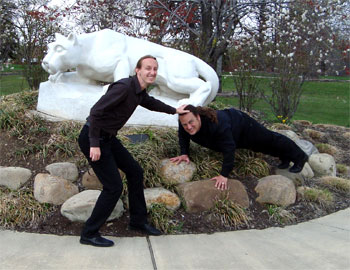 Saty & Pablo in front of PennState Lion